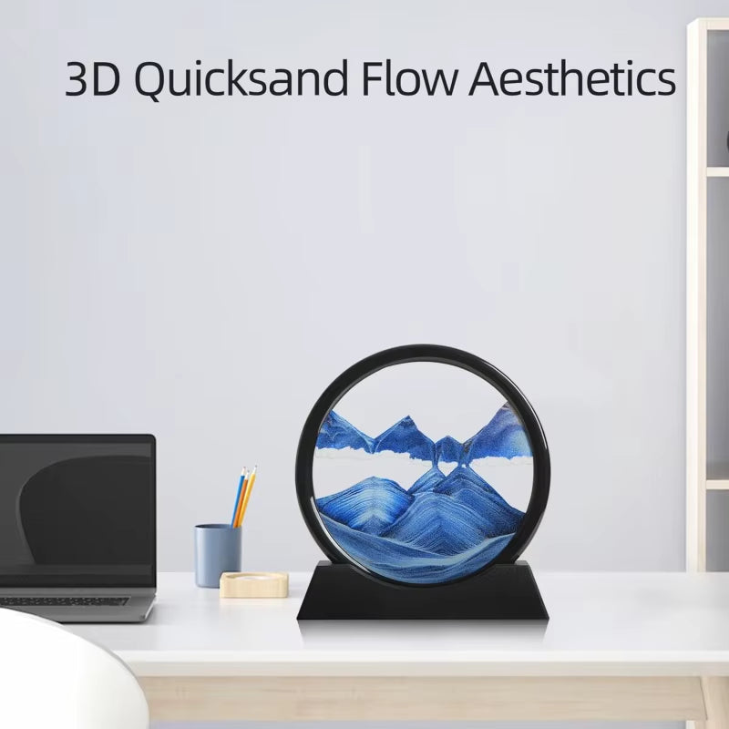 3D Hourglass Quicksand Moving Sand Art Picture round Glass Deep Sea Sandscape Craft Flowing Painting Home Office Work Decor