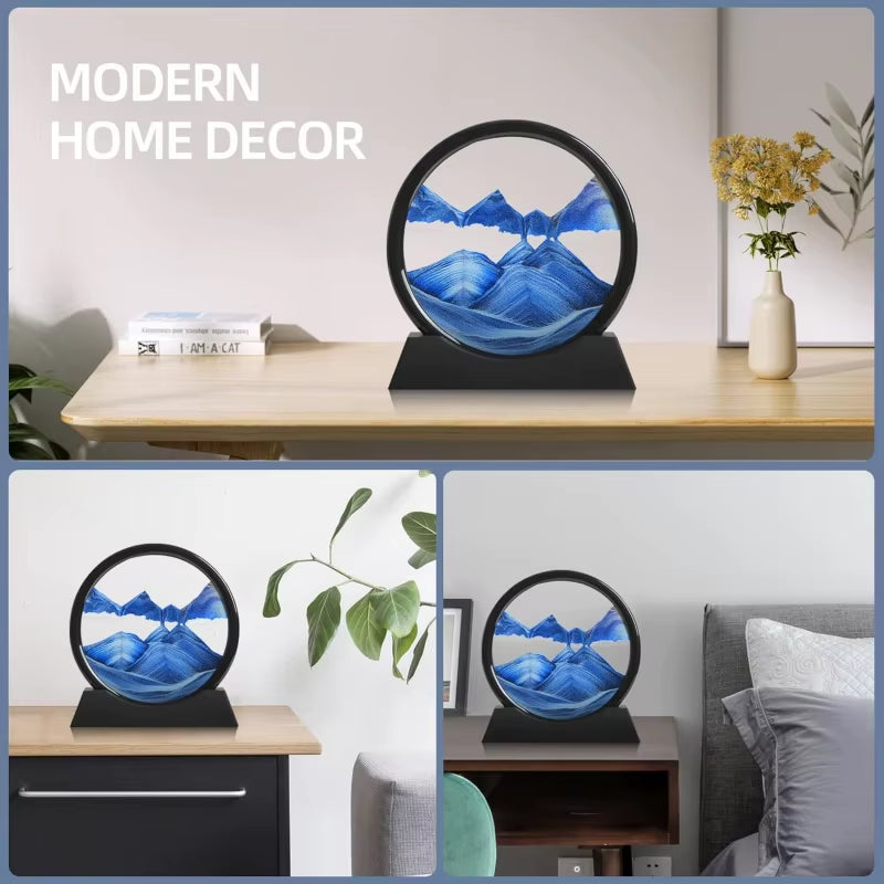 3D Hourglass Quicksand Moving Sand Art Picture round Glass Deep Sea Sandscape Craft Flowing Painting Home Office Work Decor