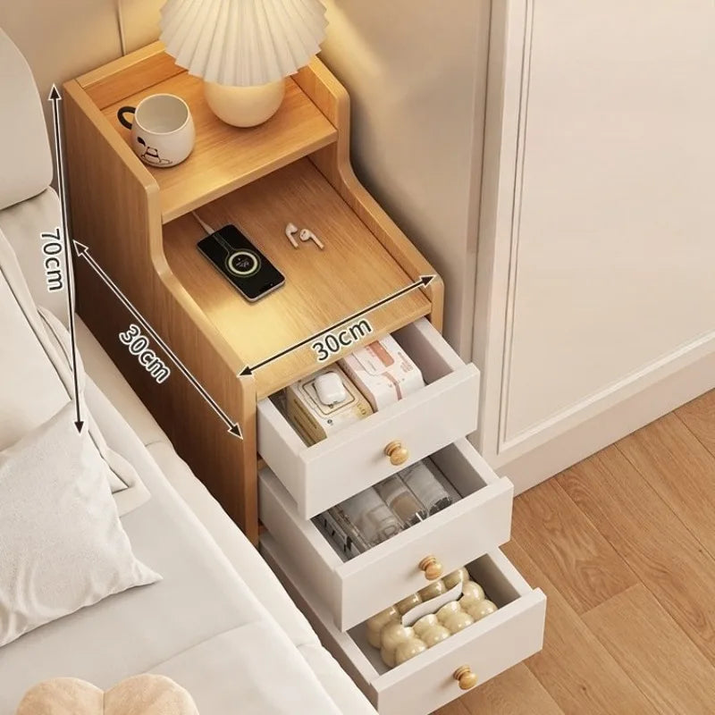 Bedside Table Household Bedroom Extremely Narrow Bedside Seam Rack 20CM Wide Mini Narrow Cabinet Bedside Side Low Cabinet