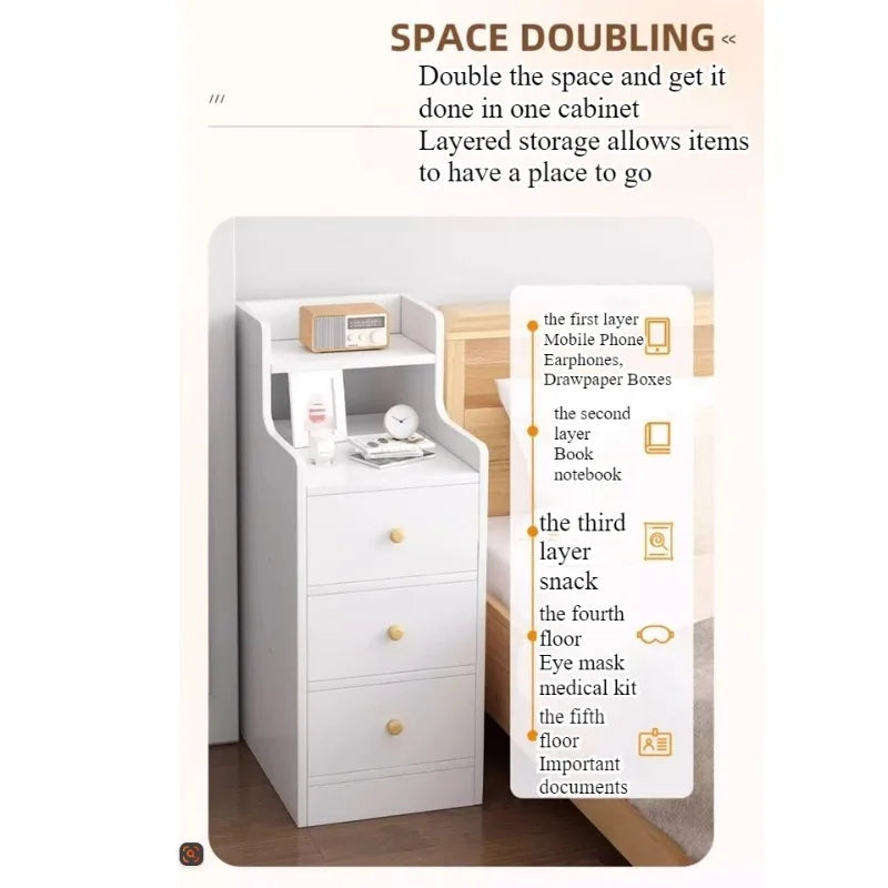 Bedside Table Household Bedroom Extremely Narrow Bedside Seam Rack 20CM Wide Mini Narrow Cabinet Bedside Side Low Cabinet