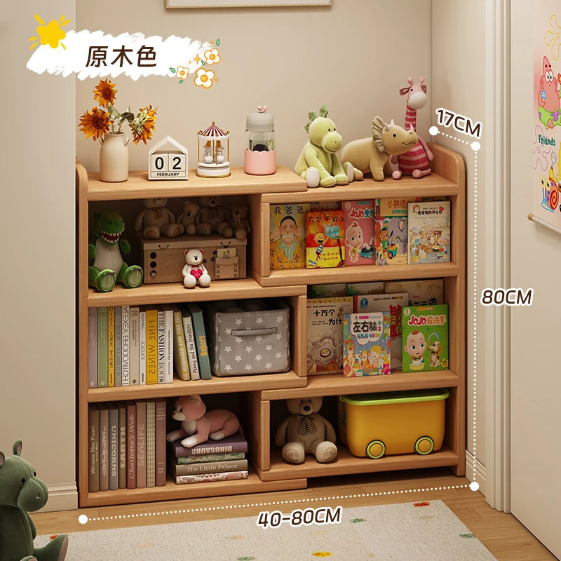 Solid Wood Bookshelf -Corner Storage Cabinet with Wall-Mounted Design Space-Saving Bookcase for Kids Study&Home Office Organizer