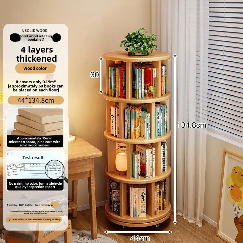 Solid Wood Rotating Bookshelf