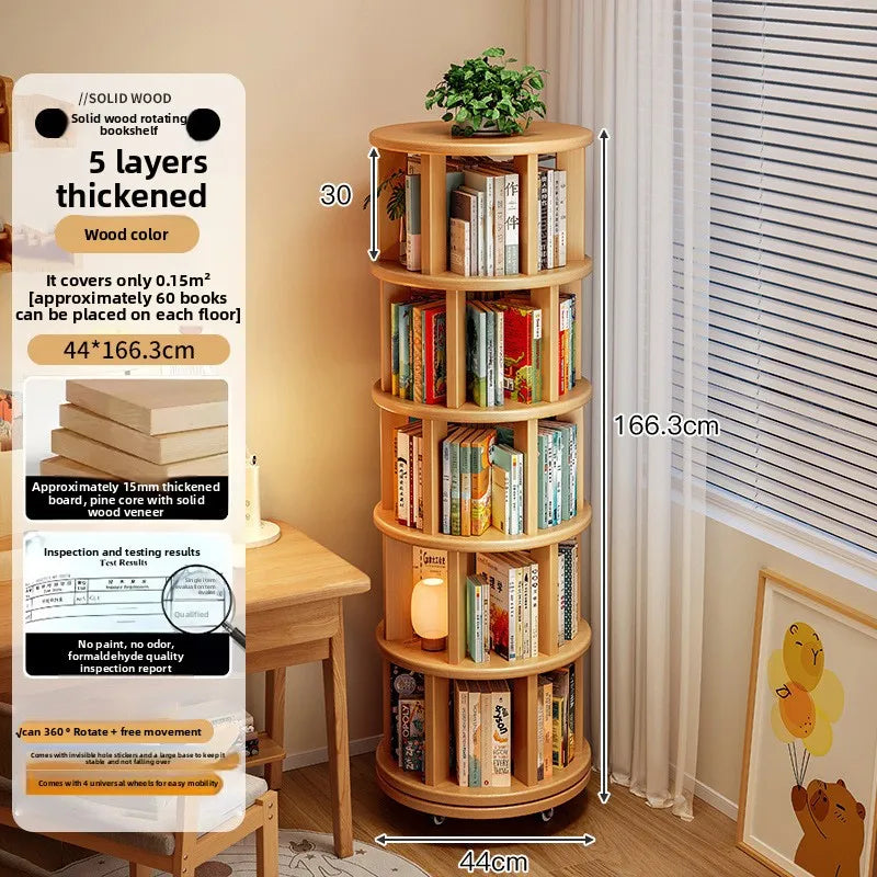 Solid Wood Rotating Bookshelf