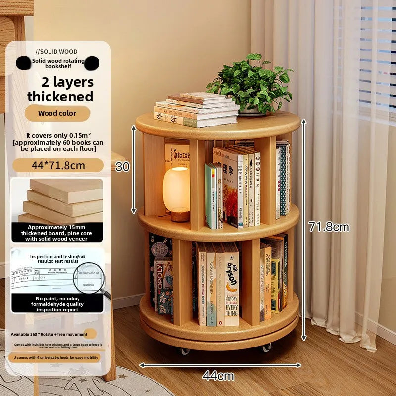 Solid Wood Rotating Bookshelf