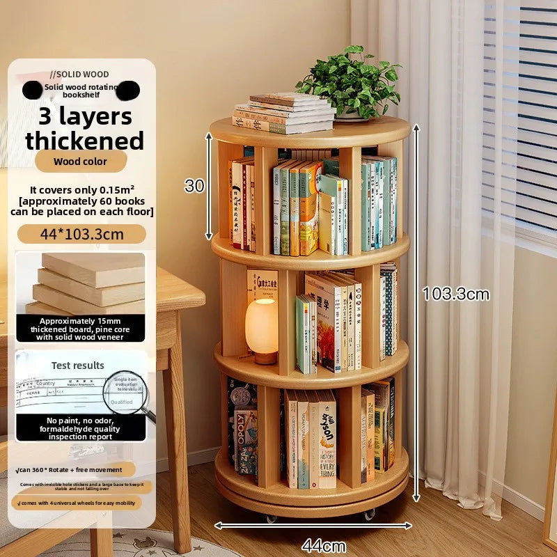 Solid Wood Rotating Bookshelf