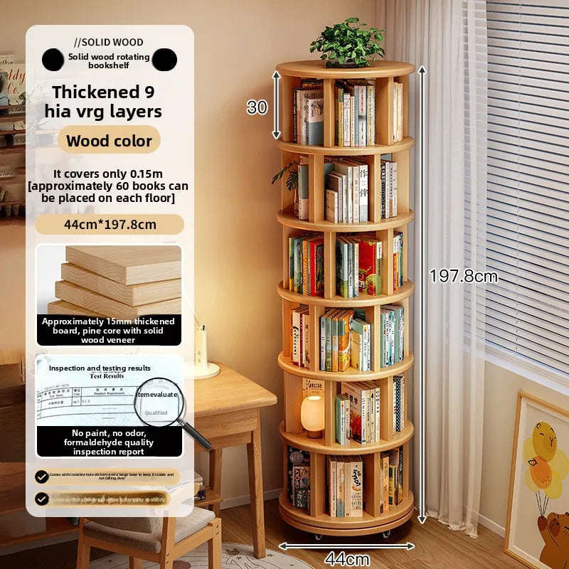 Solid Wood Rotating Bookshelf