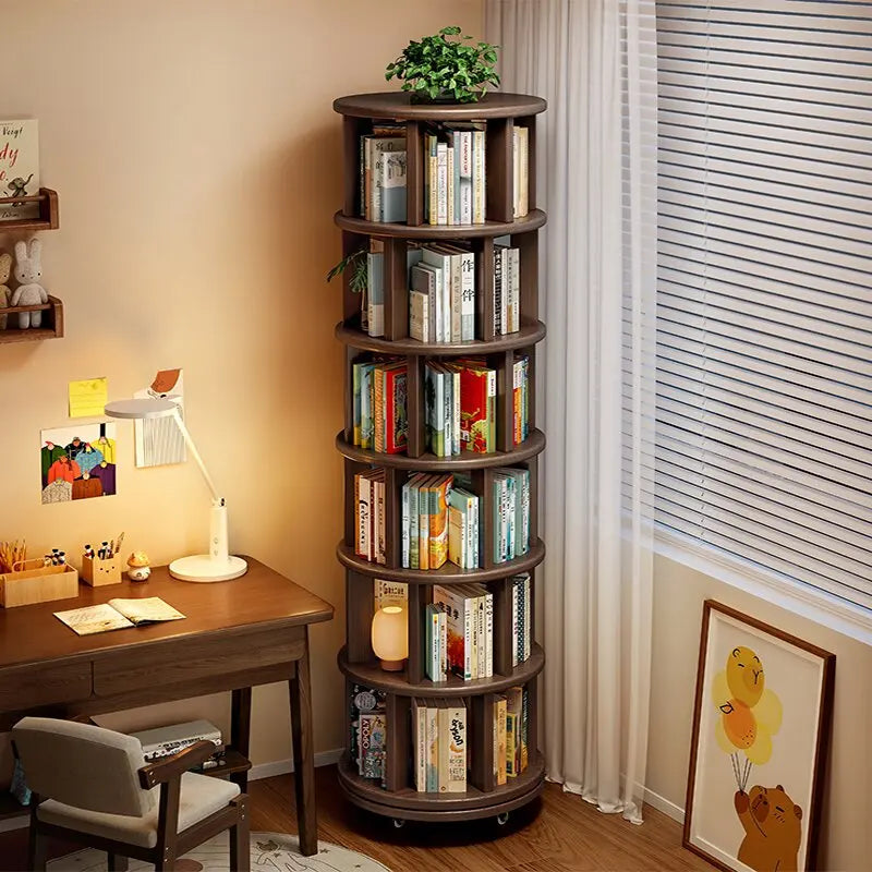 Solid Wood Rotating Bookshelf
