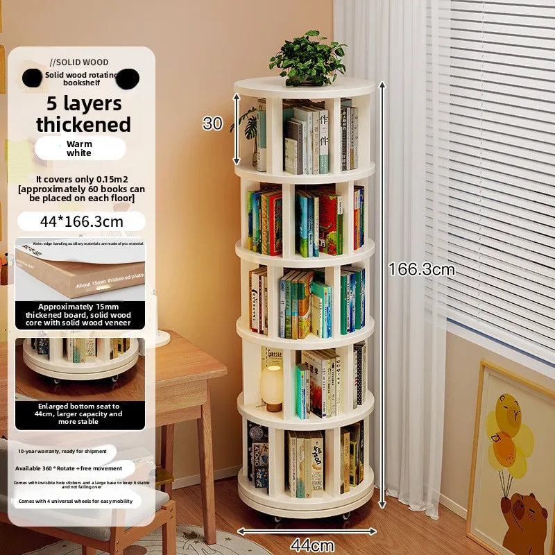 Solid Wood Rotating Bookshelf