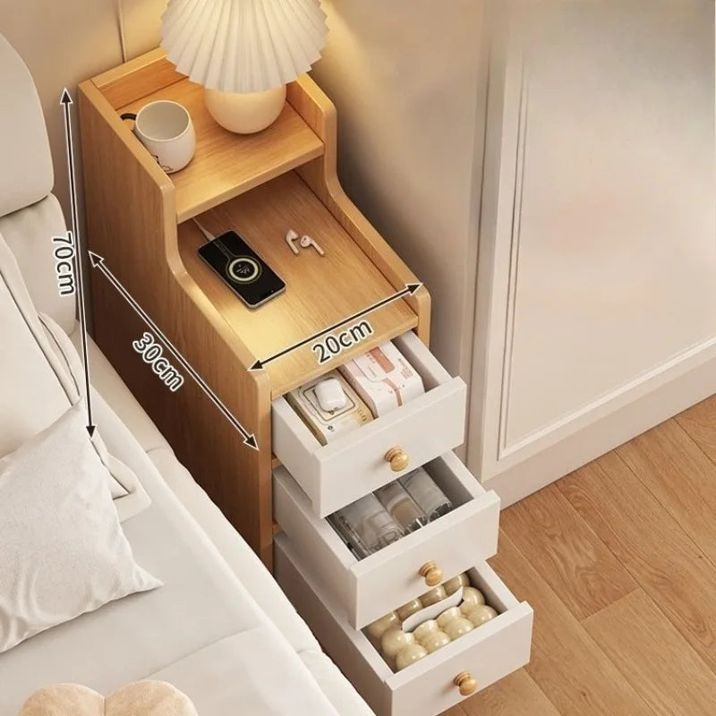 Bedside Table Household Bedroom Extremely Narrow Bedside Seam Rack 20CM Wide Mini Narrow Cabinet Bedside Side Low Cabinet